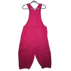 Kleen HOT‎ Pink Linen Cropped Wide Barrel Leg Overalls Jumpsuit Size M Oversized